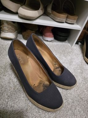 Well Worn J. Crew Navy Canvas Espadrille Wedge Pumps Size 8